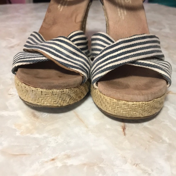 TOMS Espadrille Stripe Ankle Strap Wedge Sandals - Picture 4 of 8